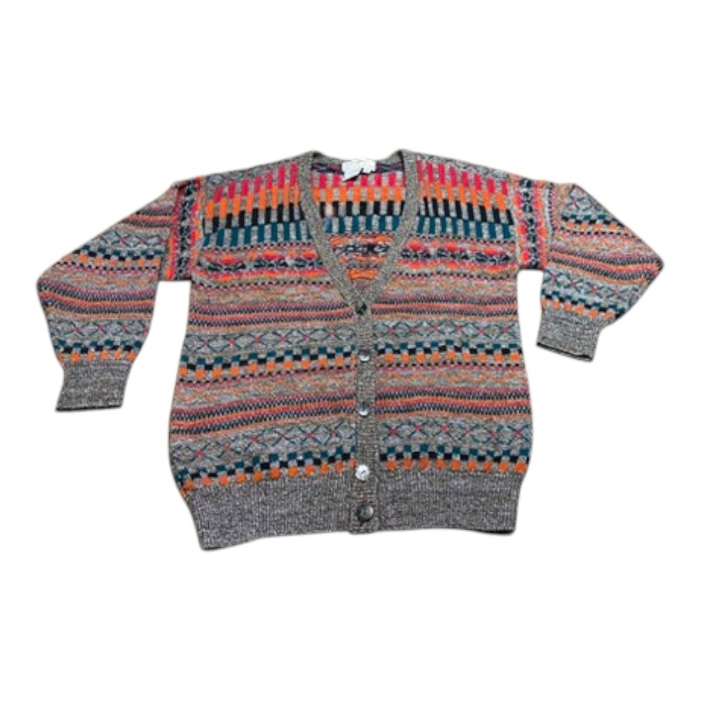 VTG ENFIN by Marcia Hand Loomed Button Up Multi Color Cardigan Academia Sweater